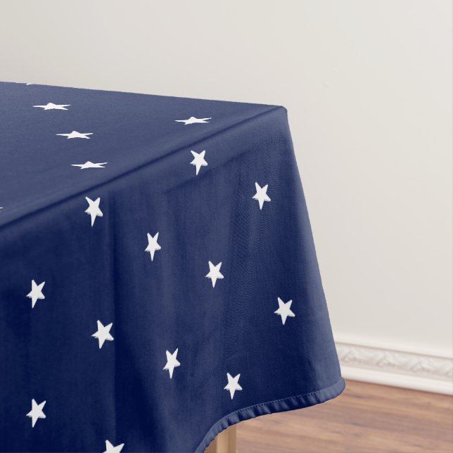 Modern Dark Navy blue white stars pattern  Tablecloth (In Situ)