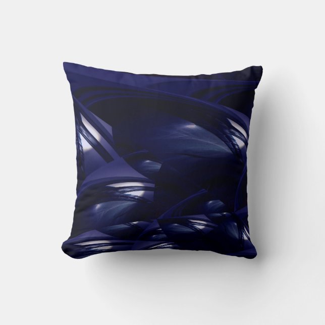 Modern Dark Night Blue Futuristic Abstract Cushion (Front)