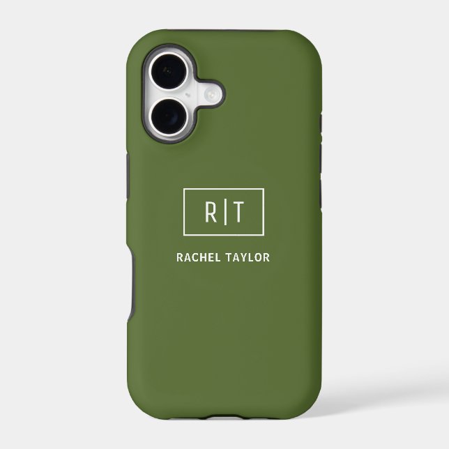 Modern Dark Olive Green Monogram (Back)