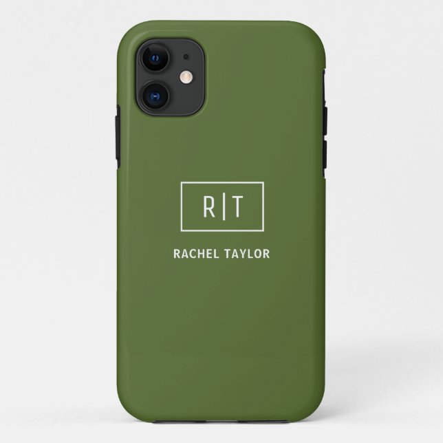Modern Dark Olive Green Monogram Case-Mate iPhone Case (Back)