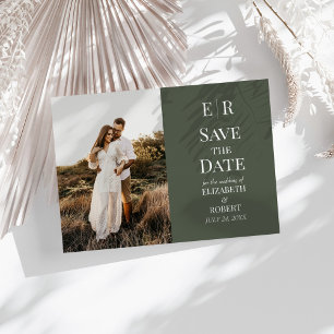 Modern Dark Olive Monogram Photo Save the Date Invitation