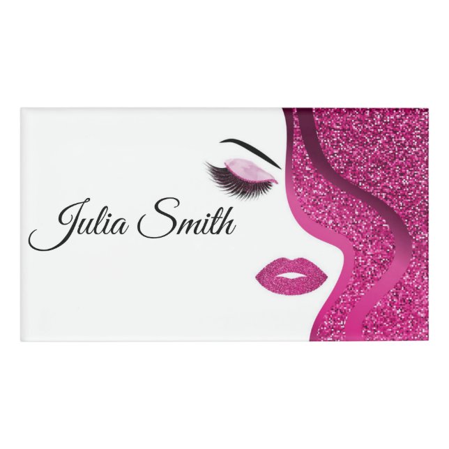 Modern Dark Pink with Glitter Effect Name Tag (Front)