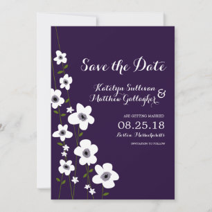 Modern Dark Purple Anemone Save the Date