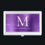 Modern Dark Purple Brushed Metal Monogram Script Business Card Holder<br><div class="desc">Elegant Dark Purple Brushed Metal Monogram Script Business Card Case</div>