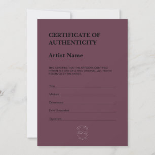 Modern Dark Purple Certificate of Authenticity Thank You Card
