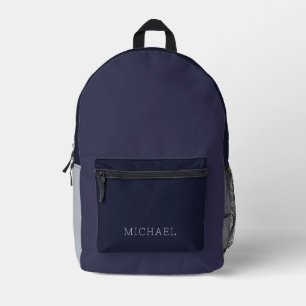 Modern Dark Purple Colour Block Custom Name Printed Backpack