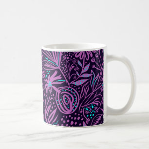 Modern Dark Purple Floral Pattern Coffee Mug