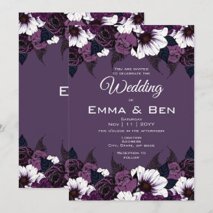Modern Dark Purple Floral Wedding Invitation