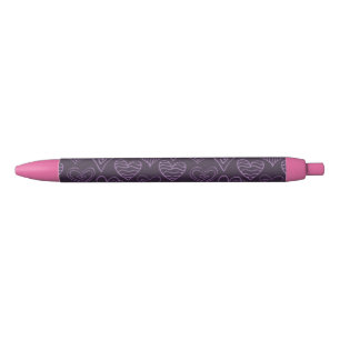 Modern Dark Purple Hearts Pattern Black Ink Pen