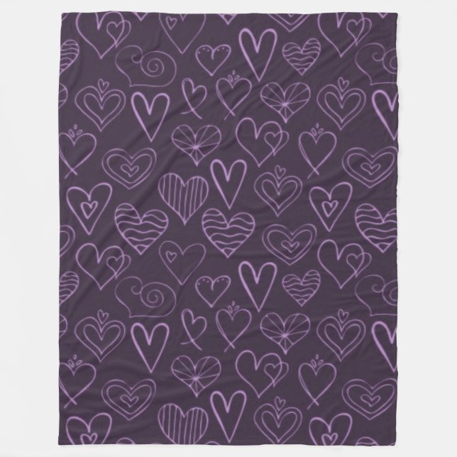 Modern Dark Purple Hearts Pattern Fleece Blanket (Front)