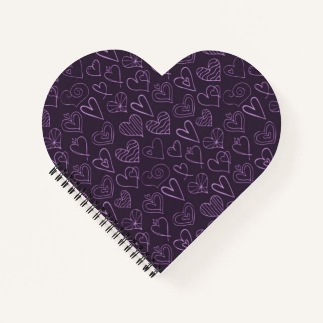 Modern Dark Purple Hearts Pattern Notebook (Front)