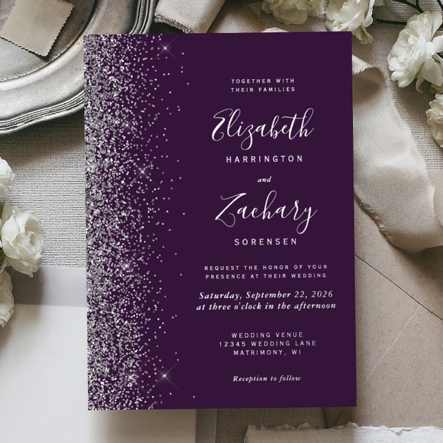 Modern Dark Purple Silver Glitter Edge Wedding (Creator Uploaded)