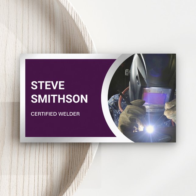Modern Dark Purple Steel Welding Fabricator Welder Business Card (Creator Uploaded)