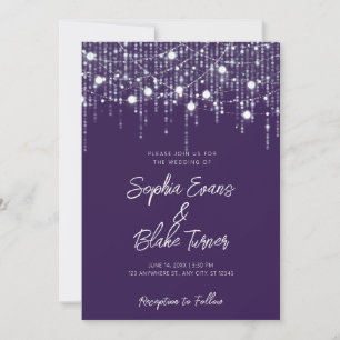 Modern Dark Purple & White Hanging Lights Wedding Invitation