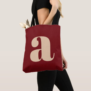Modern Dark Red Bold Retro Monogram Initial Tote Bag