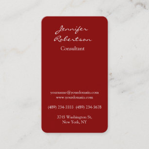 Modern Dark Red Colour Handwriting Plain Unique Business Card