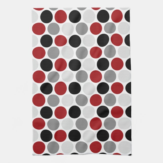 Modern Dark Red Grey Black Circles Kitchen Towels (Vertical)