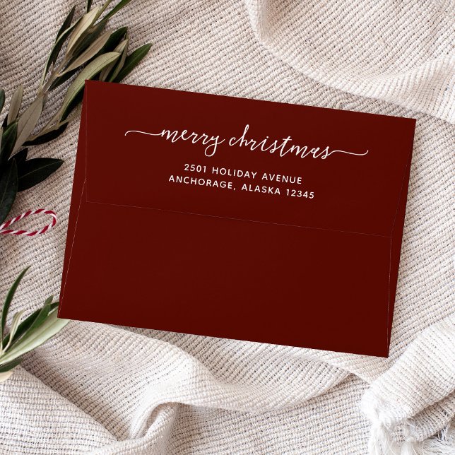 Modern Dark Red | Merry Christmas Envelope (A whimsical Christmas envelope with trendy script)