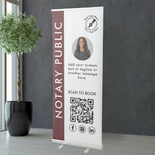 Modern Dark Red Sleek Notary Public Photo Logo QR Retractable Banner