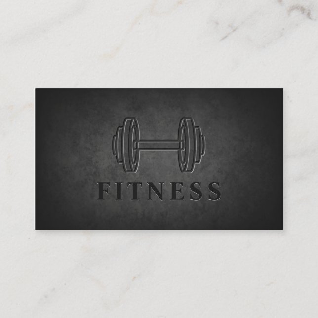 Modern Dark Rock Dumbbell Personal Trainer Fitness Business Card (Front)
