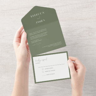 Modern Dark Sage Green Seal Send Wedding All In One Invitation