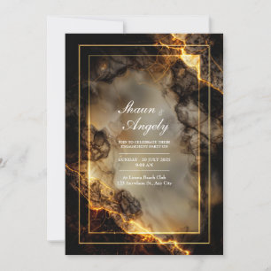Modern Dark Slate Molten Gilded Kintsugi Wedding Invitation