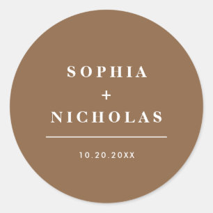 Modern Dark Taupe Minimal Elegant Wedding Classic Round Sticker