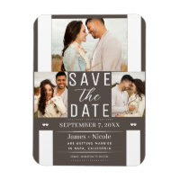 Modern Dark Taupe Save the Date 3 Photo Wedding