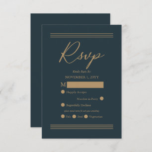 Modern Dark Teal Antique Gold Minimalist RSVP
