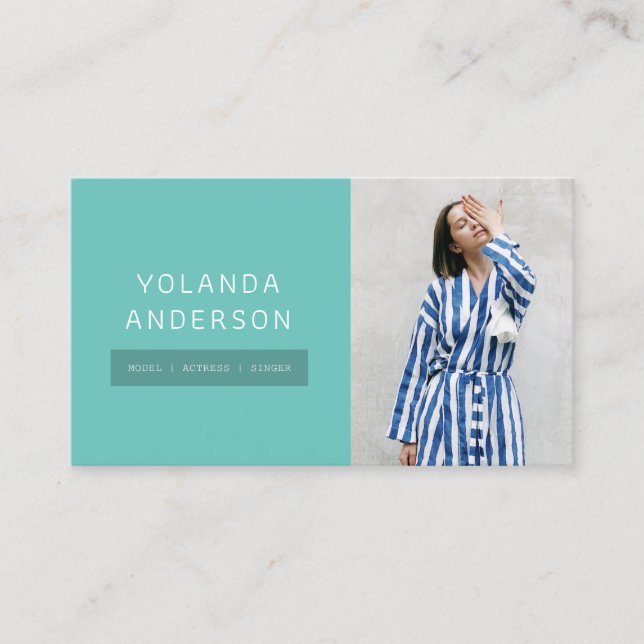 Modern dark teal fashion stylist actor model photo business card (Front)