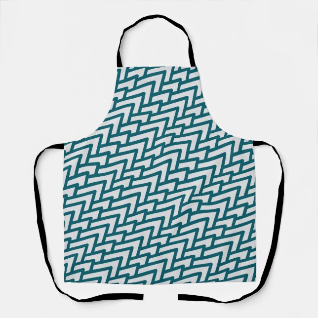 Modern Dark Teal Geometric Pattern on Light Grey Apron (Front)