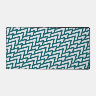 Modern Dark Teal Geometric Pattern on Light Grey Desk Mat