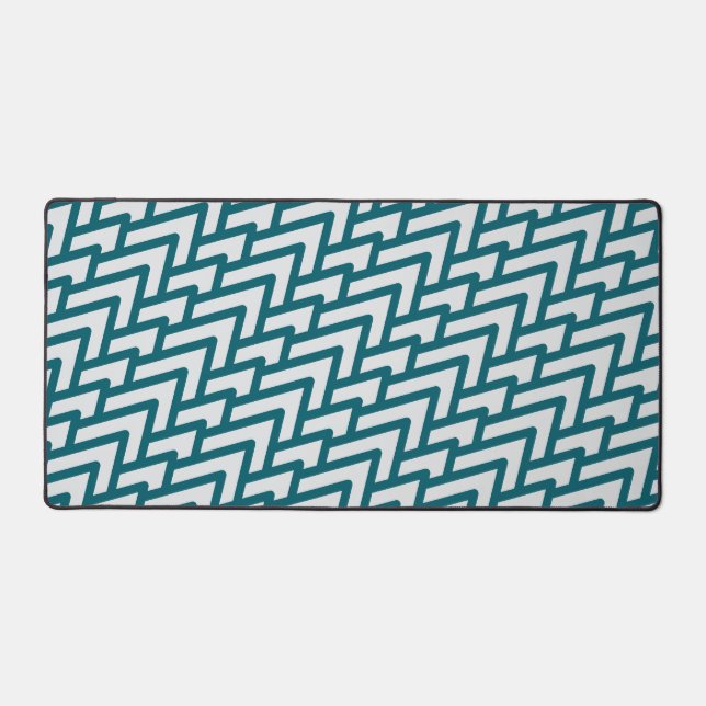 Modern Dark Teal Geometric Pattern on Light Grey Desk Mat (Front)
