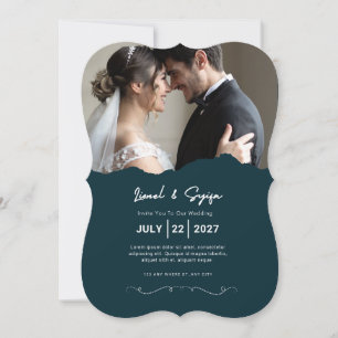 Modern Dark Teal Photo Wedding Invitation