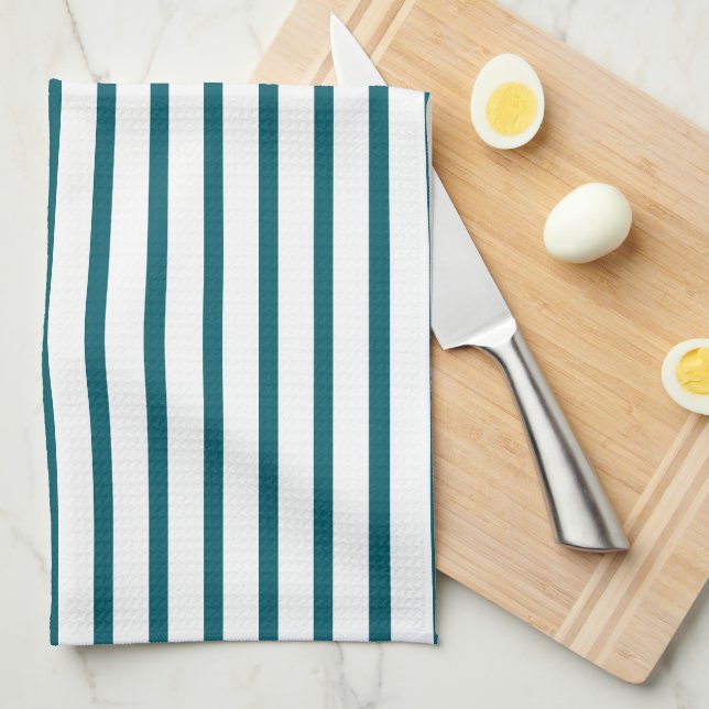Modern Dark Teal Stripe Kitchen Towel (Quarter Fold)