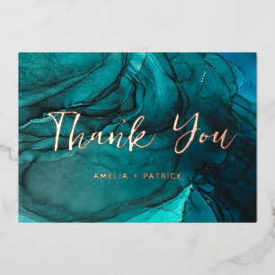 modern Dark Teal watercolor wedding thank you 