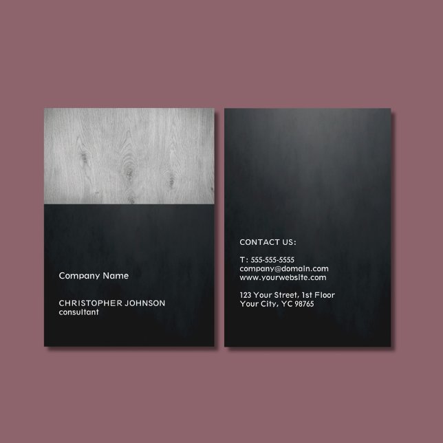 Modern Dark Texture Black Grey Wood Construction Business Card (Creator Uploaded)