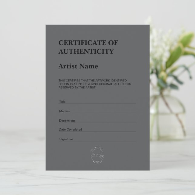 Modern Dark Theme Certificate of Authenticity Thank You Card (Standing Front)