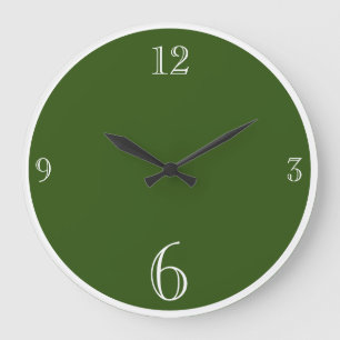 Modern Dark Tree Green Solid color Basic minimal Large Clock