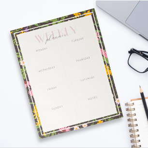 Modern Dark Wildflower  Tearaway Weekly Planner  Notepad