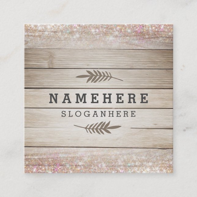 Modern Dark Wood Glitter Square Business Card (Front)