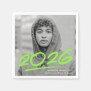 Modern Dashed 2024 Lime Green Photo Graduation Napkin