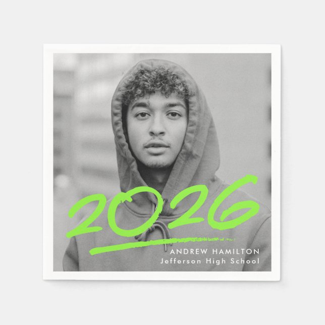 Modern Dashed 2024 Lime Green Photo Graduation Napkin (Front)