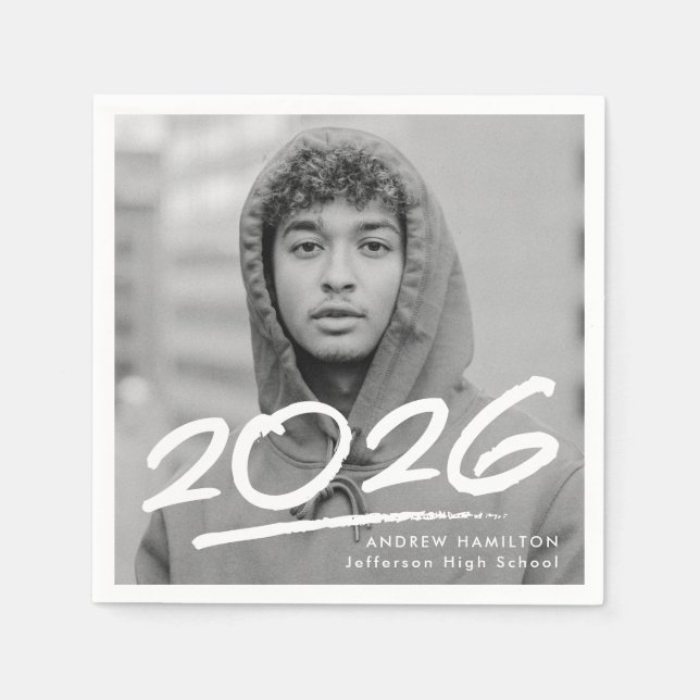Modern Dashed 2024 Photo Graduation Napkins (Front)