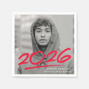 Modern Dashed 2024 Red Photo Graduation Napkin