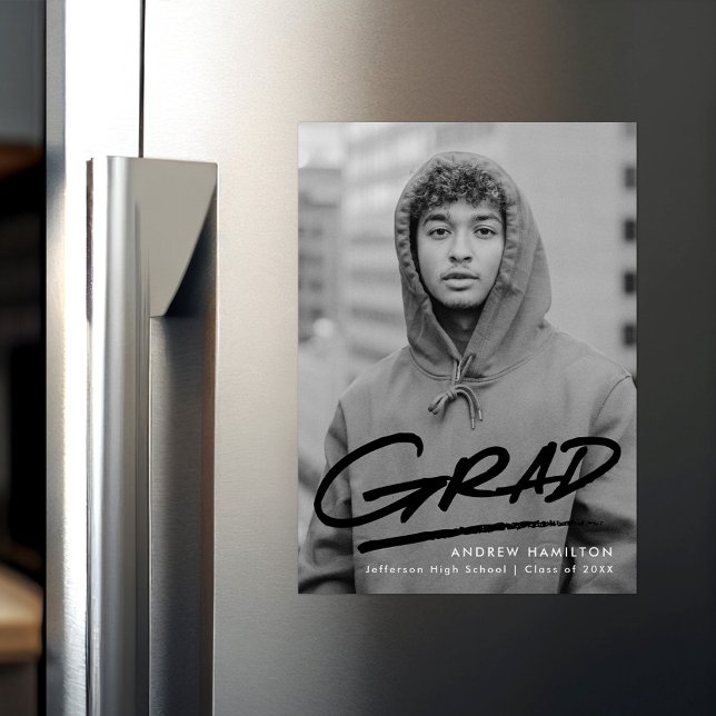 Modern Dashed Black Photo Graduation Magnetic Invitation (Creator Uploaded)