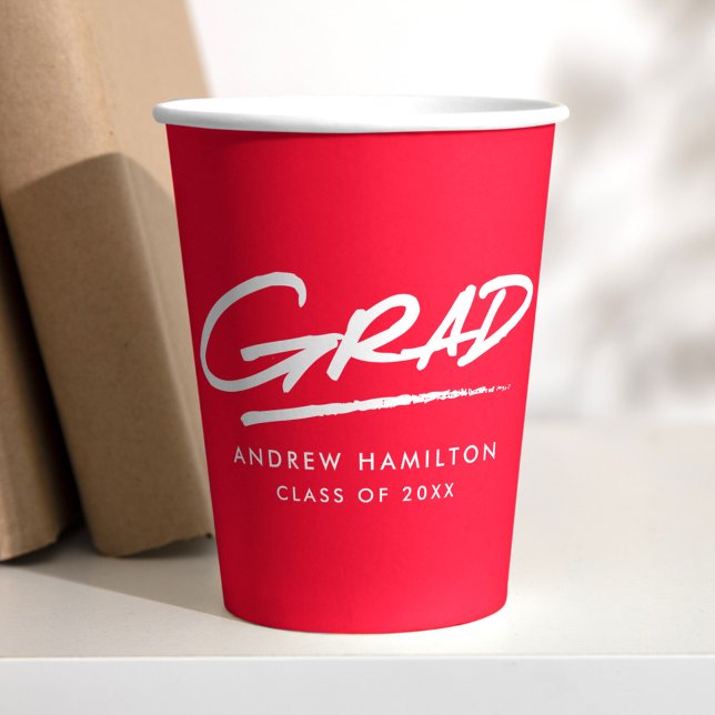 Modern Dashed Grad Red Graduation Paper Cups (Creator Uploaded)