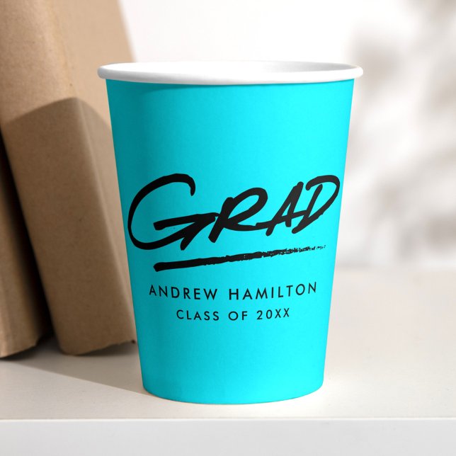 Modern Dashed Grad Turquoise Graduation Paper Cups (Creator Uploaded)