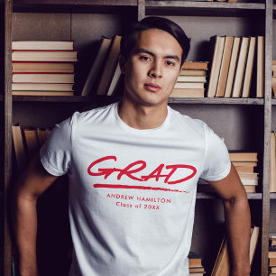 Modern Dashed Red Grad Personalised Graduation T-Shirt