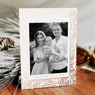 Modern Dashed Rose Gold Photo Foil Holiday Card